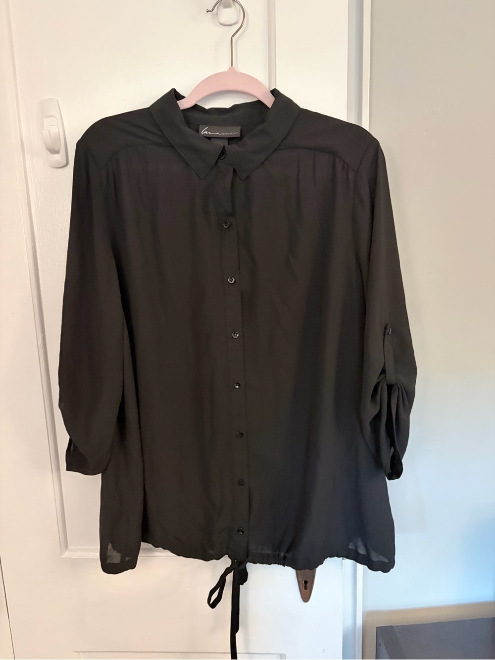 Lane Bryant Black Button-Front Women's Blouse with Tie Hem